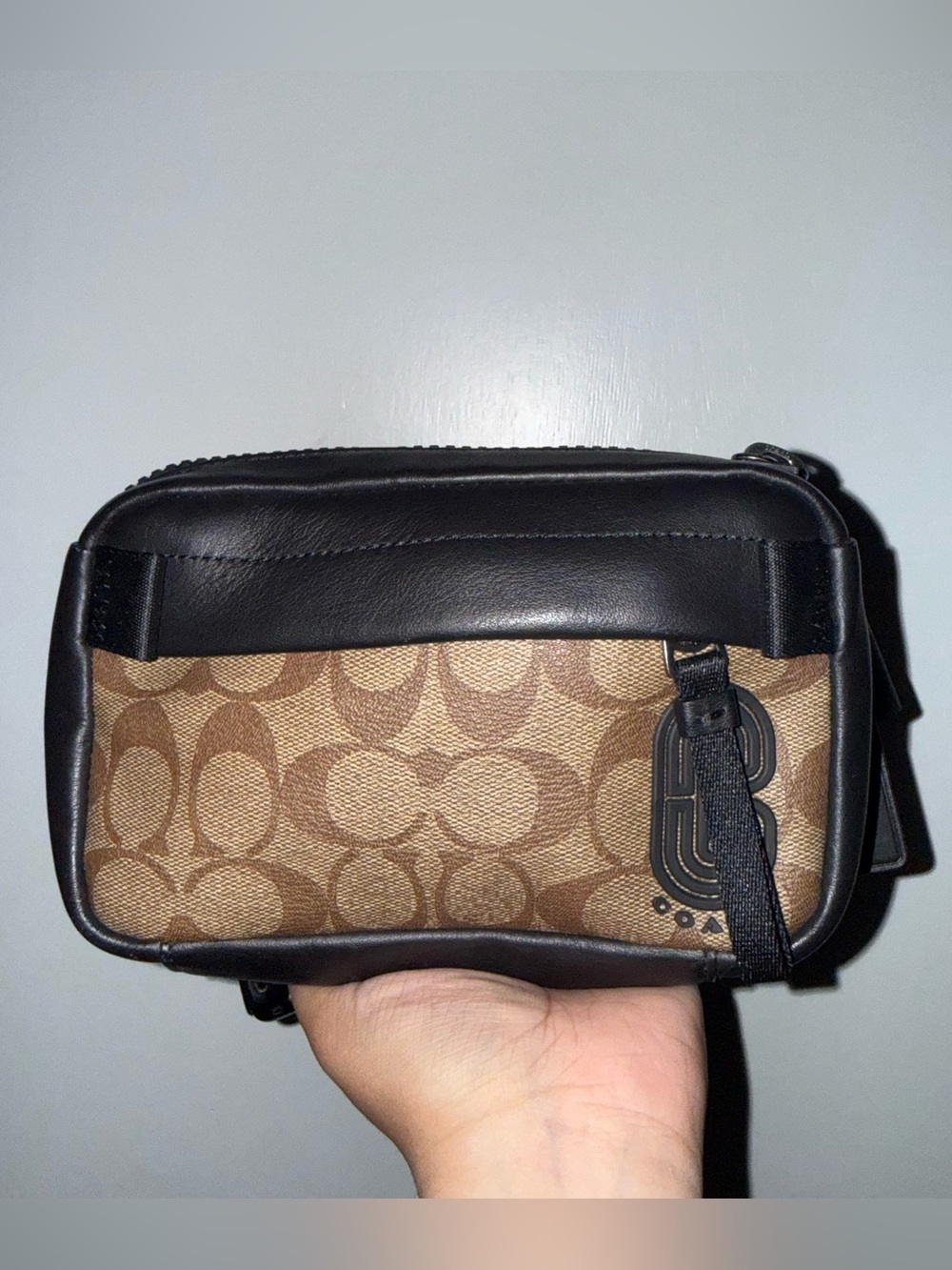 Coach Brown Signature Canvas Belt Bag with Black Leather Trim